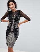 Little Mistress 3/4 Sleeve Contrast Lace Dress - Black