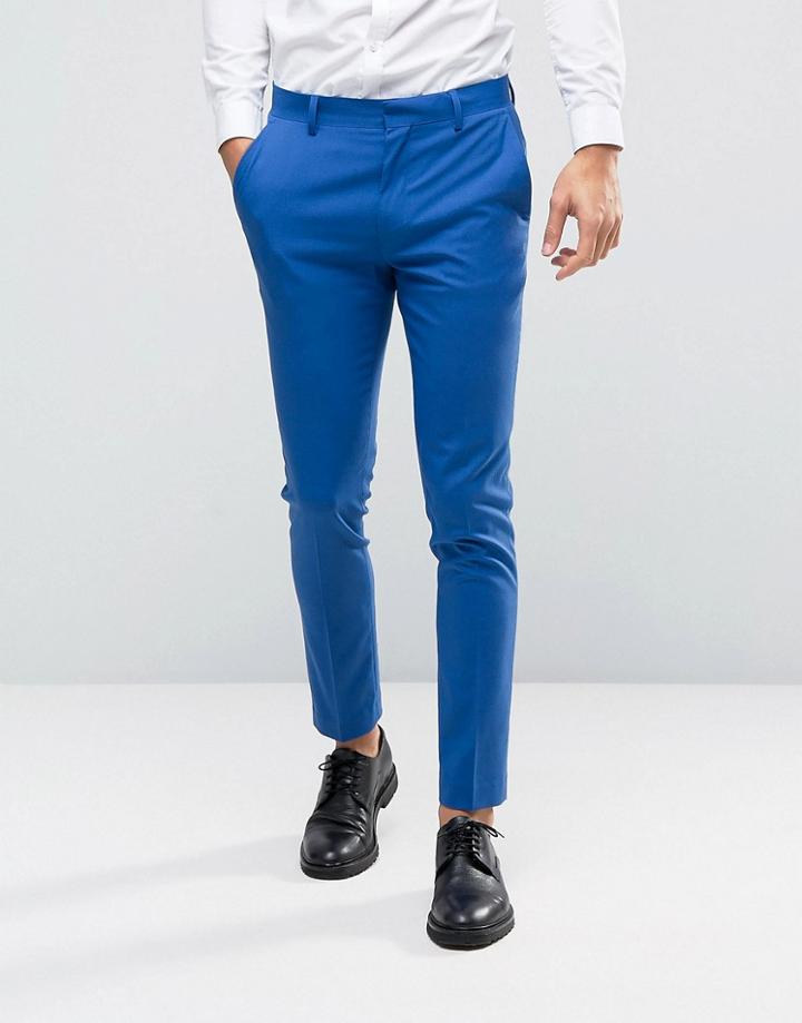 Asos Wedding Skinny Suit Pants In Dusky Blue - Blue