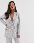 Asos Edition Linear Sequin Jacket-gray