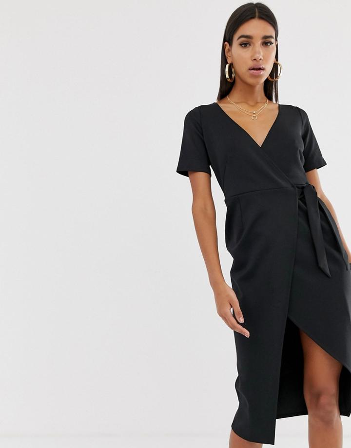 Asos Design Clean Midi Wrap Dress-black