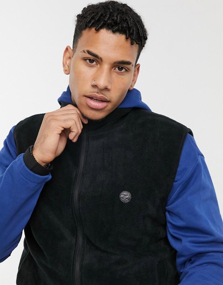 Le Breve Fleece Funnel Neck Vest In Black