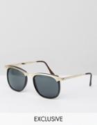 Reclaimed Vintage Inspired Round Sunglasses With Gold Brow Bar - Black