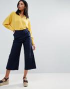 Warehouse Cropped Wide Leg Pant - Navy