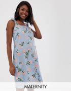 New Look Maternity Frill Strap Summer Dress In Blue Floral Print - Blue