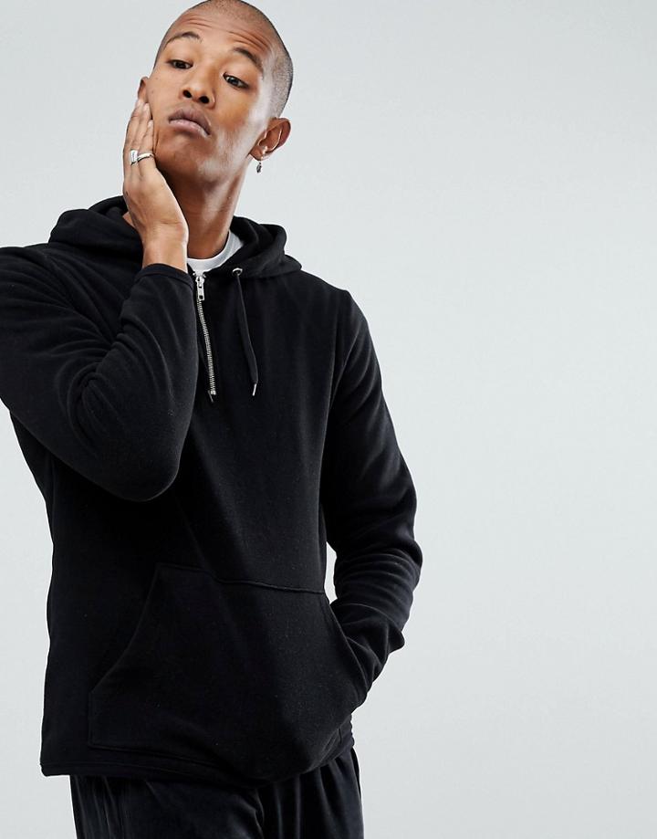 Asos Oversized Fleece Hoodie With Half Zip - Black