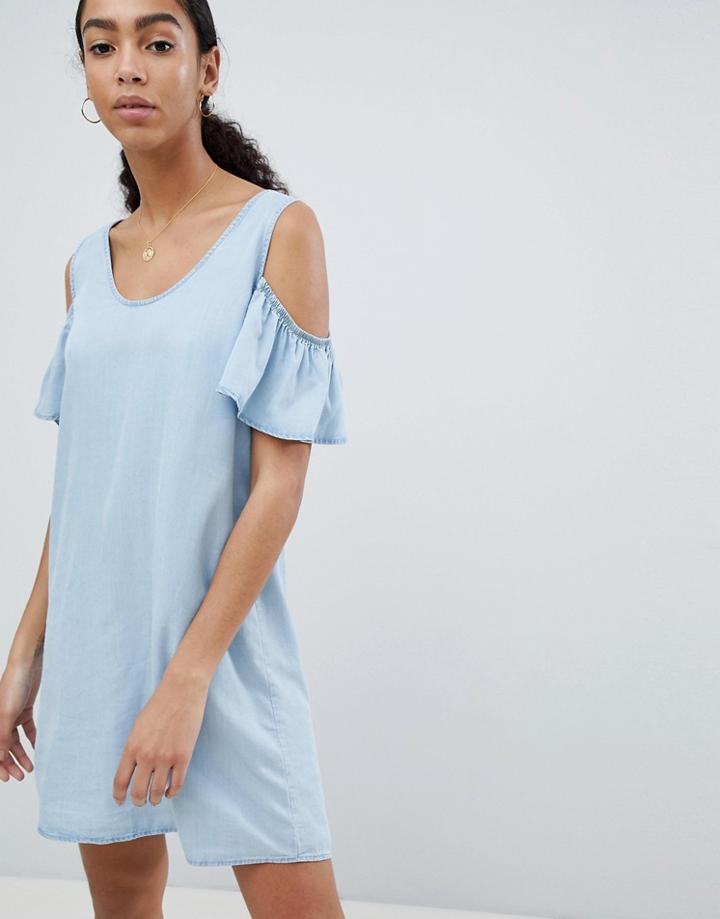 Noisy May Cold Shoulder Denim Shift Dress - Blue
