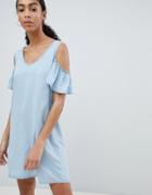 Noisy May Cold Shoulder Denim Shift Dress - Blue