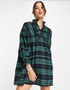 Topshop Checked Throw-on Dress In Green