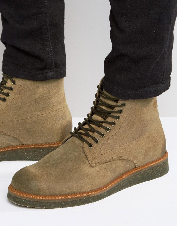 Asos Boots With Cork Sole In Stone Suede - Stone