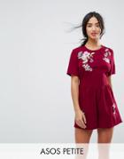 Asos Petite Tea Romper With Embroidery - Red