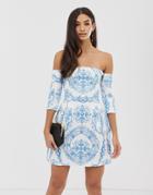 Asos Design Bardot Mini Dress In Chain Print