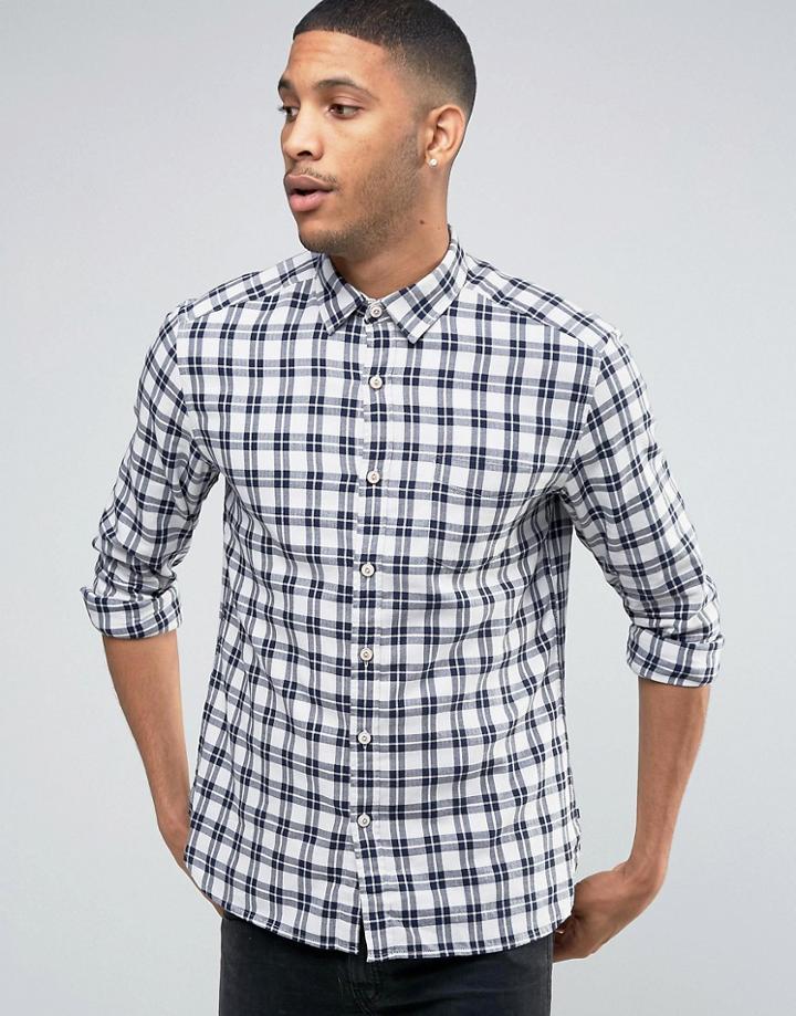 Esprit Regular Fit Long Sleeve Brushed Check Shirt - Navy