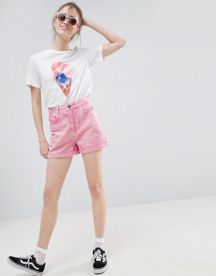 Asos Denim Mom Short In Pink Acid - Pink