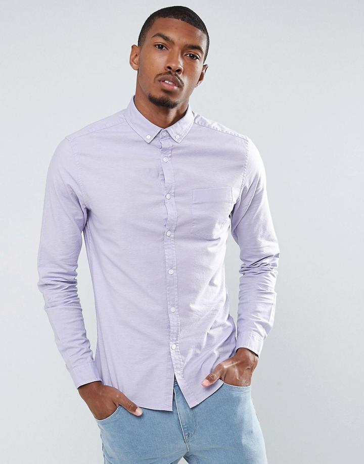 Asos Casual Skinny Oxford Shirt In Lilac - Purple