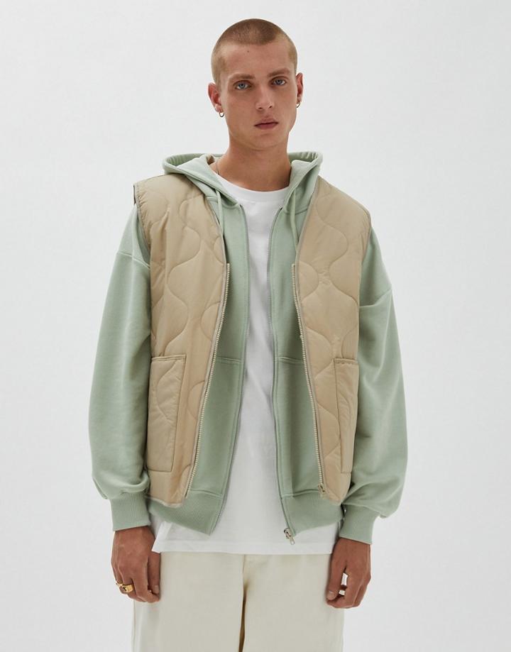 Pull & Bear Quilted Vest In Stone-neutral