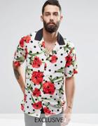 Reclaimed Vintage Revere Shirt In Polka Floral Print And Regular Fit - White