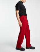 Asos Design Wide Leg Smart Pants In Maroon-red