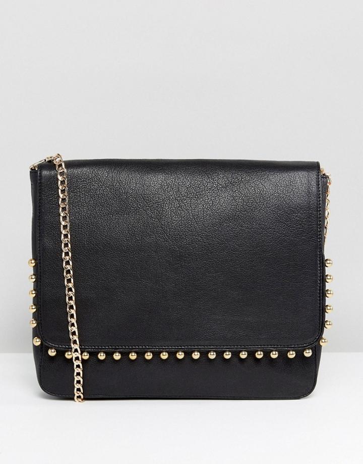 Urbancode Leather Crossbody Bag With Gold Studded Trim - Black