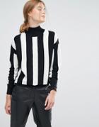 Moss Copenhagen High Neck Sweater In Mono Stripe - Black