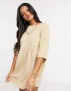 Street Collective Drop Waist Mini Dress In Taupe-neutral