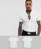Asos Design Casual Skinny Oxford Short Sleeve Shirt 2 Pack In White Save - White