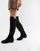 Boohoo Flat Over The Knee Boots In Black - Black