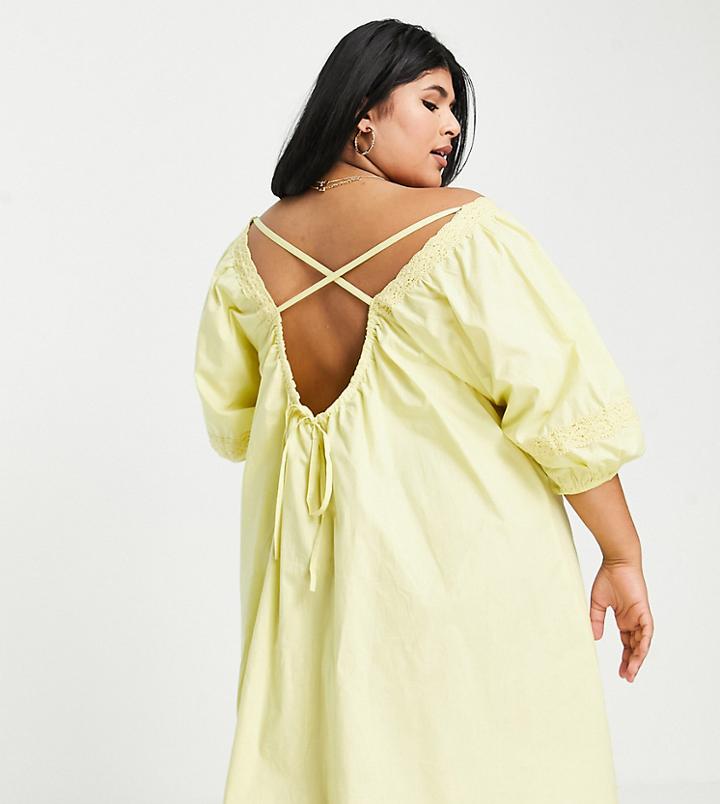 Influence Plus Square Neck Mini Dress In Yellow Gingham