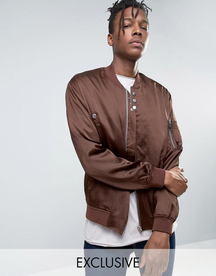 Mennace Sateen Ma1 Bomber Jacket In Brown - Brown