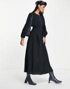 Mango Maxi Dress With Balloon Sleeves And Zip Front In Black