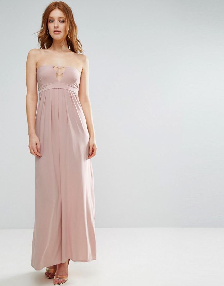 City Goddess Bandeau Maxi Dress With Strap Detail - Beige