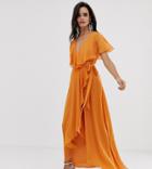Asos Design Maxi Dress With Cape Back And Dipped Hem - Orange