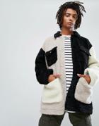 Asos Borg Jacket In Patchwork In Ecru - Beige