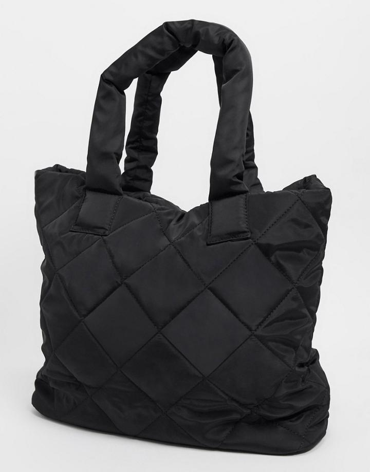 My Accessories London Wide Tote Bag In Black Quilted Nylon