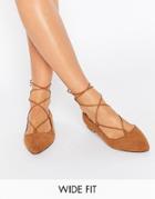 New Look Wide Fit Lace Up Flat Shoes - Tan