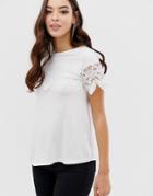 Lipsy Lace Sleeve T-shirt - Cream