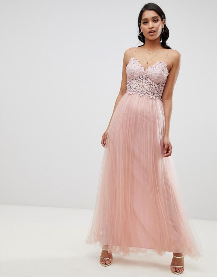 Asos Design Premium Lace Cami Top Tulle Maxi Dress-pink