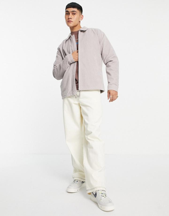 Asos Design Harrington Jacket In Gray Cord-grey