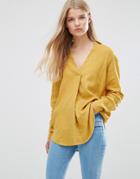Vila V Neck Shirt With Collar - Yellow