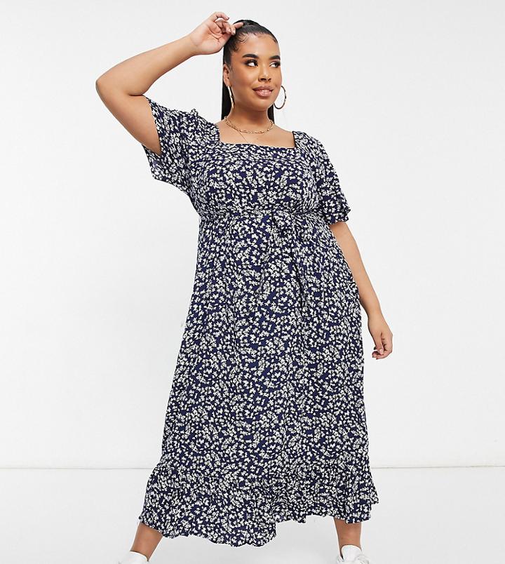 Cotton: On Curve Midi Tea Dress In Black Floral