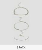 Asos Pack Of 3 Vintage Style Id Bar And Chain Bracelets - Silver