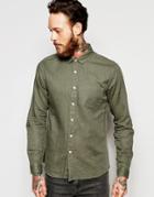 Asos Laundered Linen Shirt In Olive With Long Sleeves - Khaki