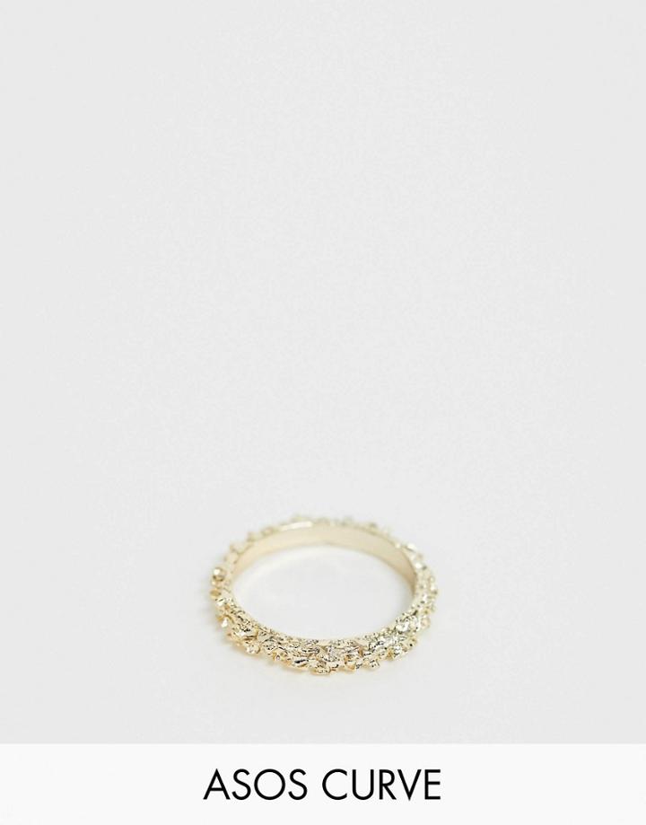 Asos Design Curve Ring With Texture In Gold Tone - Gold