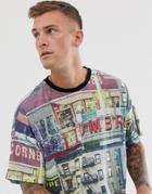 Asos Design Oversized T-shirt With Photographic Print In Linen Mix-multi