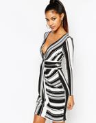 Lipsy Long Sleeve Fitted Bodycon Dress - Mono