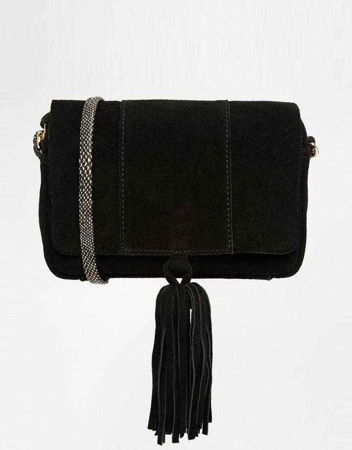 Asos Suede Cross Body Bag With Snake Strap - Black