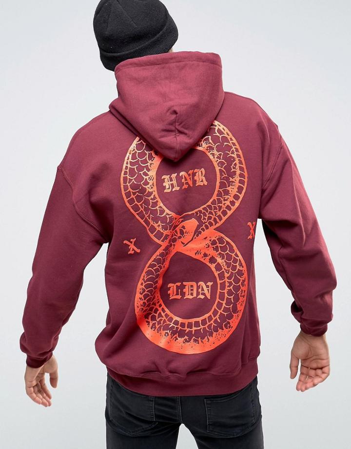 Hnr Ldn Snake Back Print Hoodie - Red