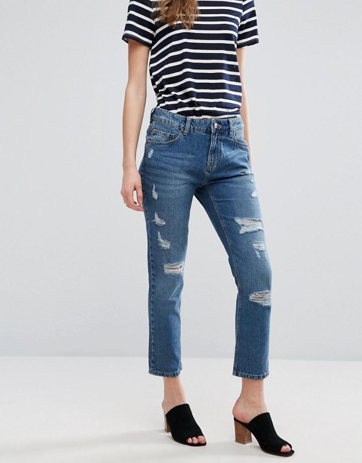 Waven Erika Destroyed Slim Boyfriend Jeans - Blue
