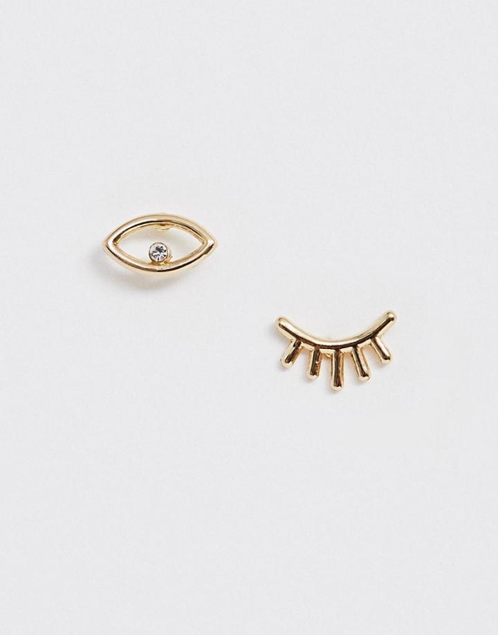 Pieces Mismatched Eye Lash Stud Earring - Gold