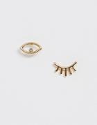 Pieces Mismatched Eye Lash Stud Earring - Gold