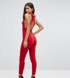 Vesper Bow Back Fitted Jumpsuit - Red